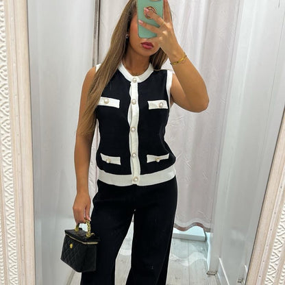 Saffron Sleeveless Knitted Top Trouser Set