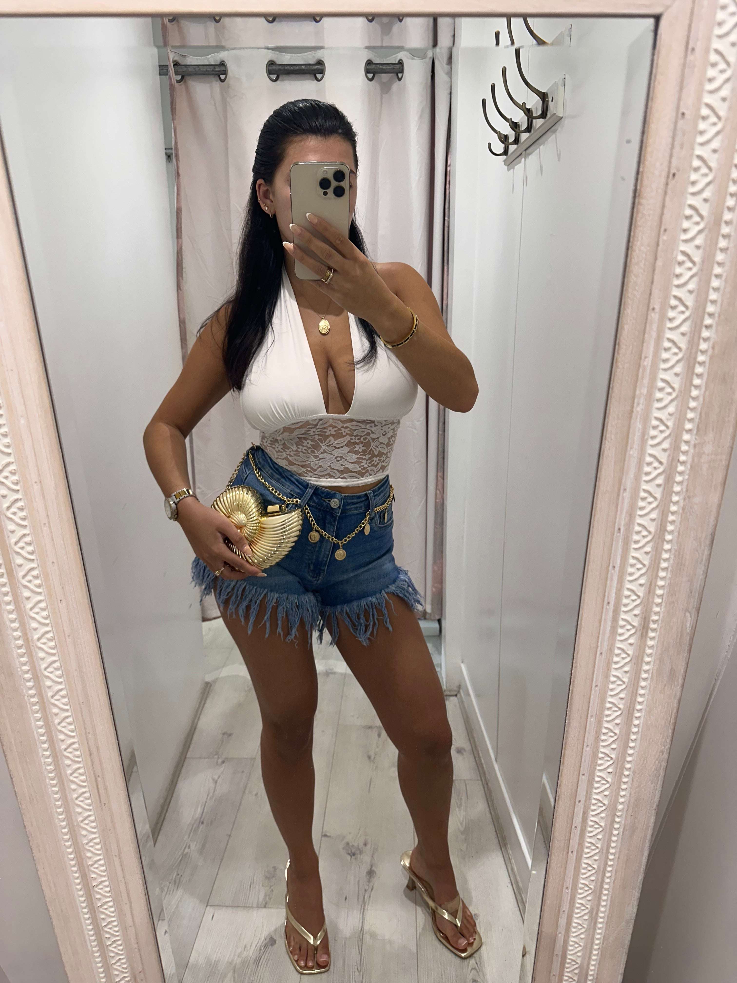 LULAH Denim Shorts with frills stylish and comfortable summer wear