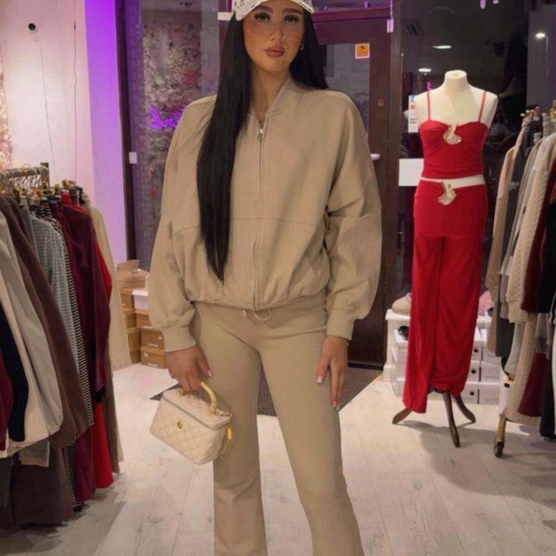 Ensemble blouson bomber zippé et pantalon évasé EVIE