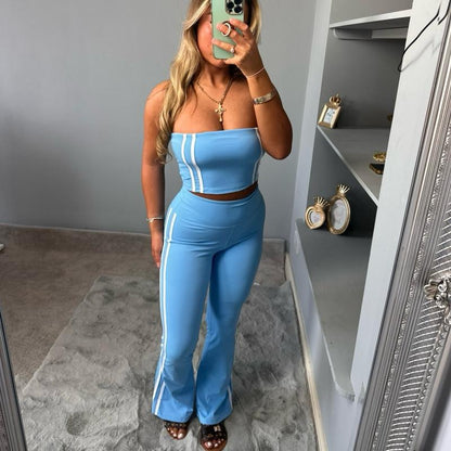 Belle Yoga Bandeau Striped Set Co-Ord