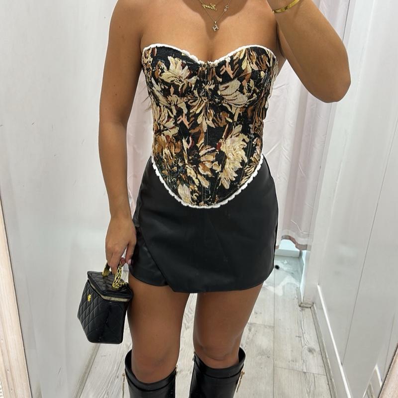 Dixie Black Floral Strapless Corset Top