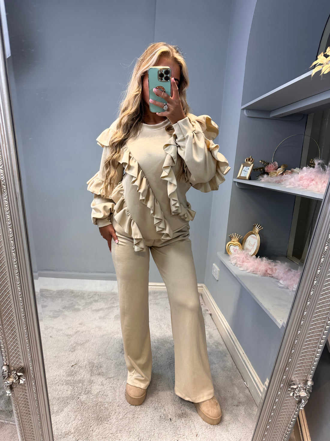 Ladies Fleeced Ruffled Flare & Frilly Long Sleeve Loungewear