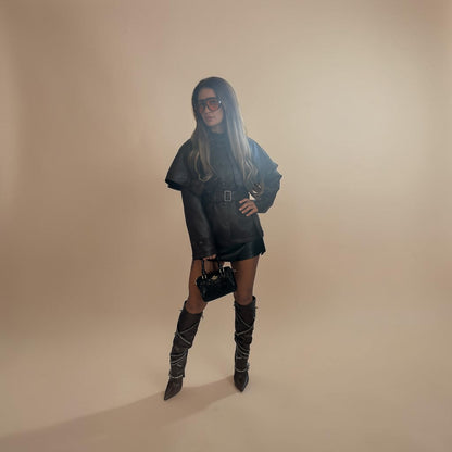 ASHANTE Stylish Leather Jacket With Belted Design