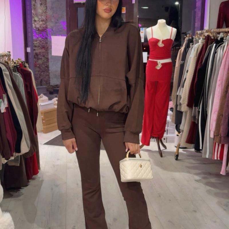 Ensemble blouson bomber zippé et pantalon évasé EVIE