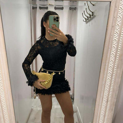POLLY Lace Dress with Flower Detail Hem