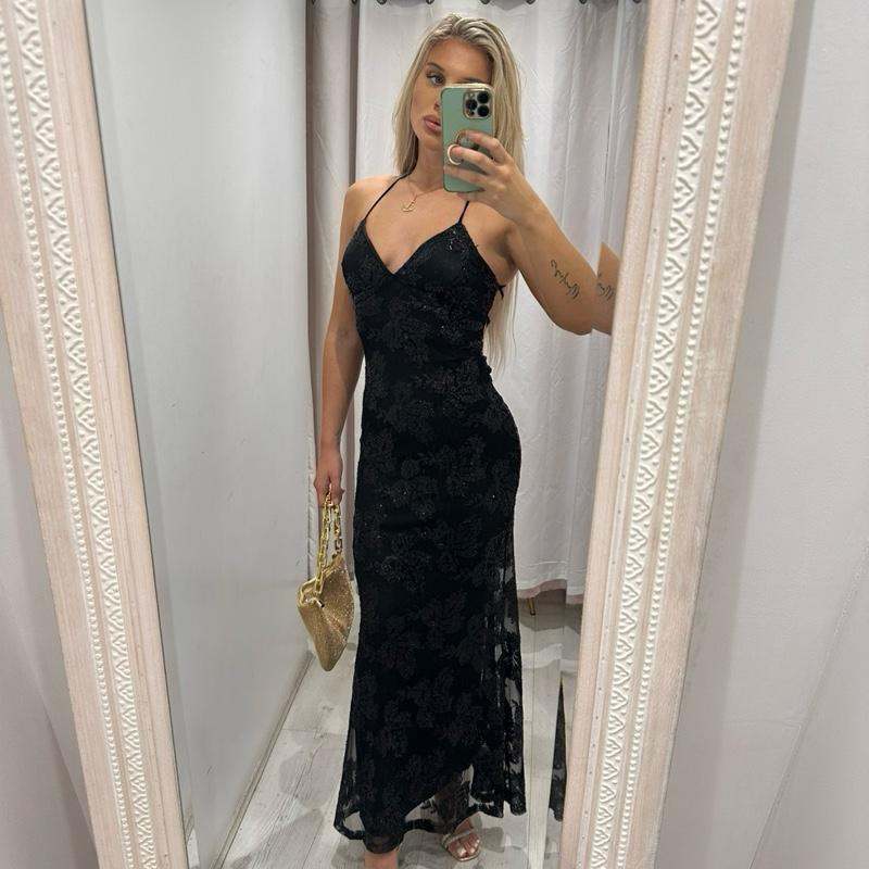 MIRELLE Sequin Open Back Maxi Dress