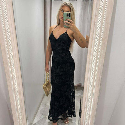 MIRELLE Sequin Open Back Maxi Dress