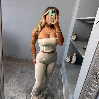 Belle Yoga Bandeau Striped Set Co-Ord