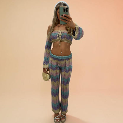 SHANIA Zig Zag Sparkly Lurex Knitted Top &amp; Trouser Coord