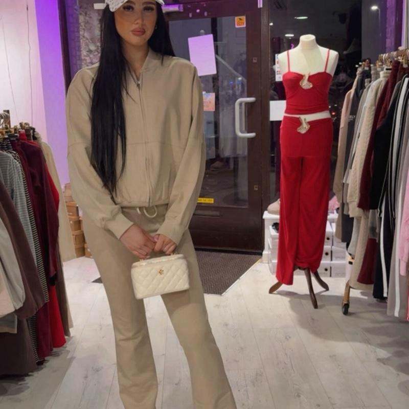 Ensemble blouson bomber zippé et pantalon évasé EVIE