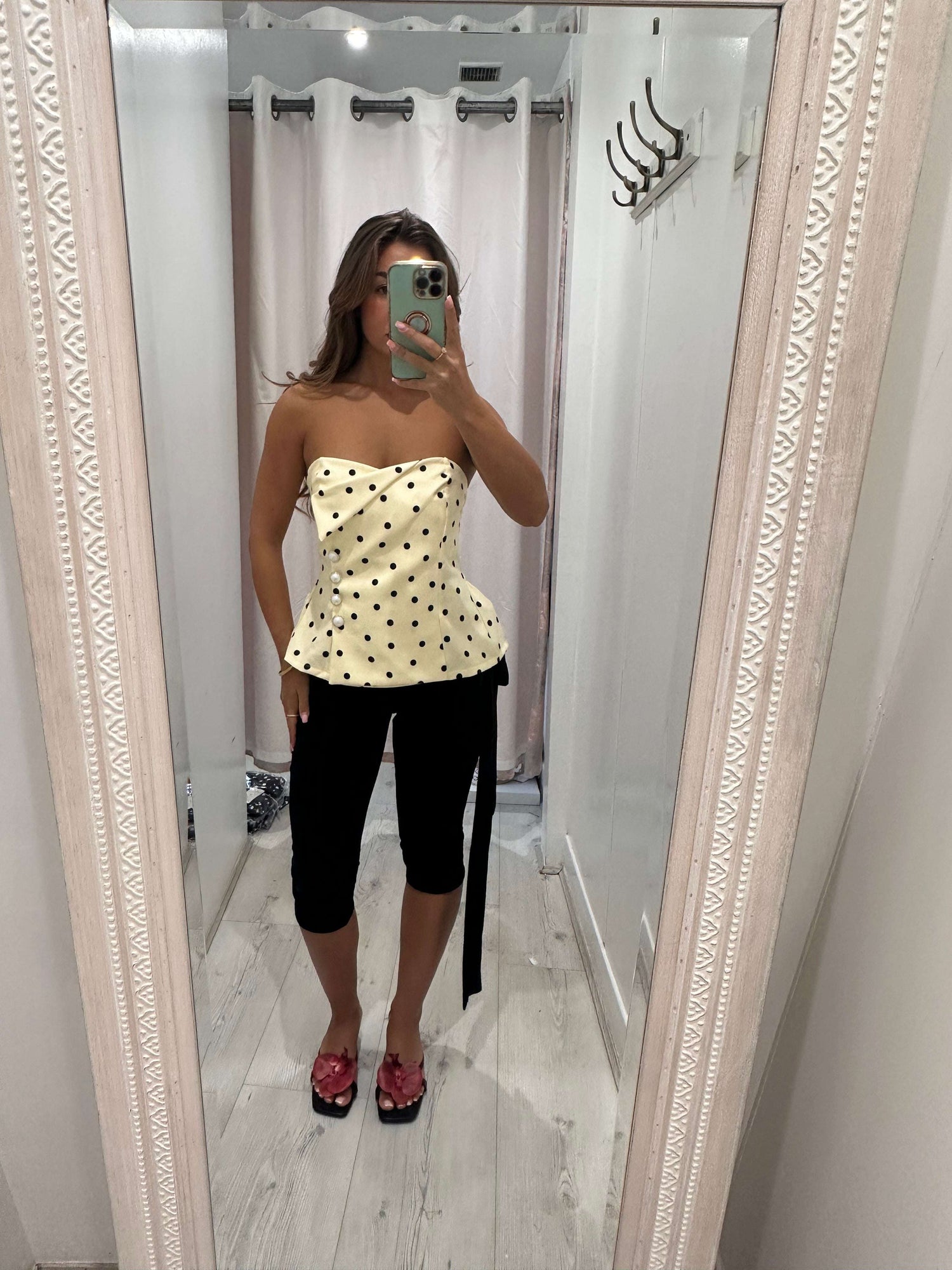 ZERAH Fold Over Bandeau Top with Pearl Button Detail in One Size 8-12