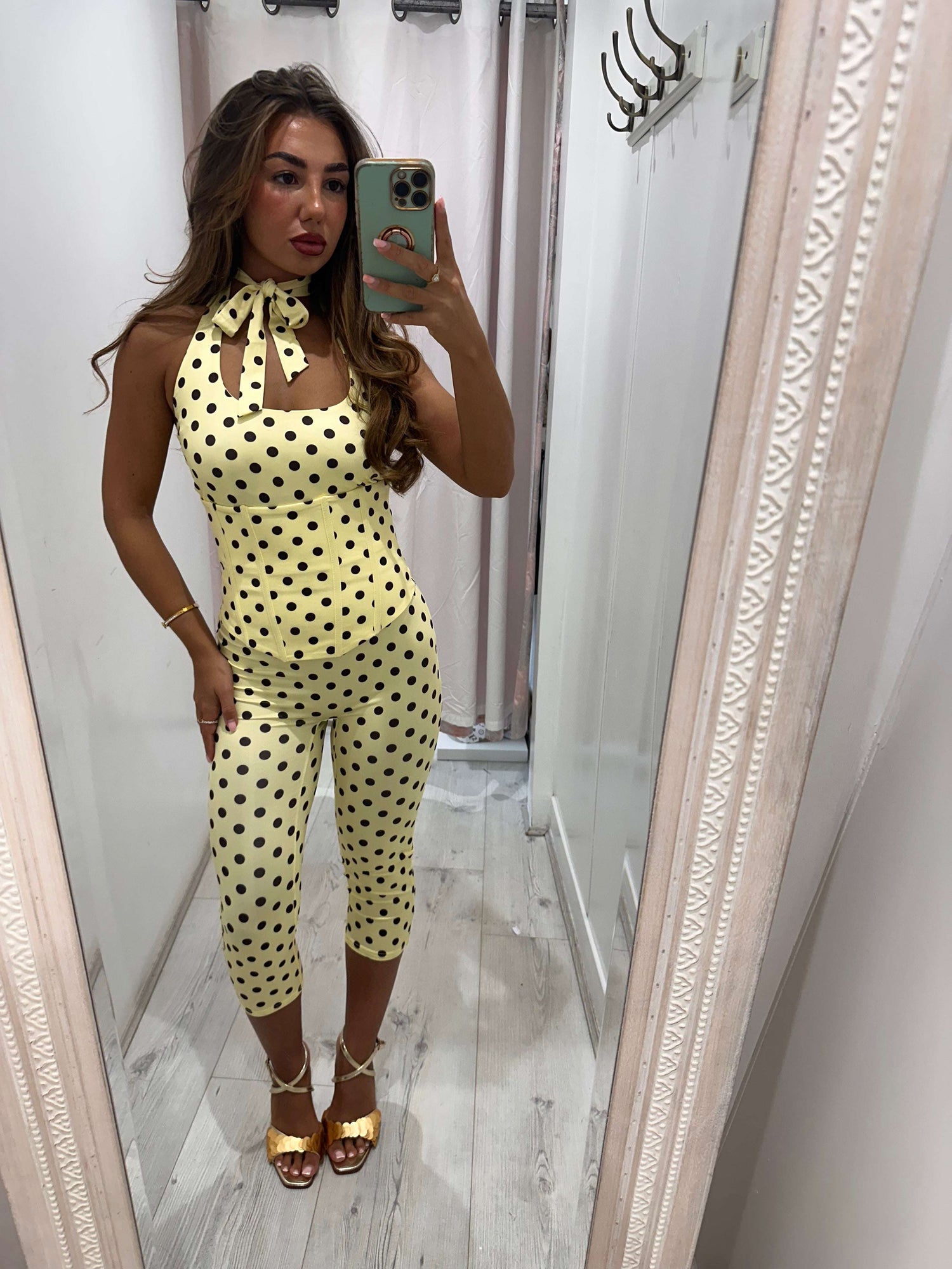CARMEN Polka Dot tie back 3 piece capri set with playful polka dots and stylish tie-back design