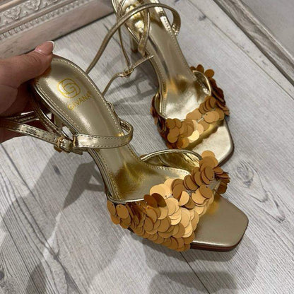 INDIE Gold Sequin Kitten Heels