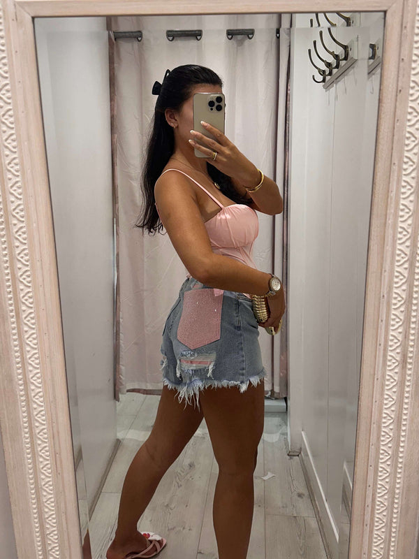 NIA Sparkle Pocket denim shorts with glittery pockets for women summer wear