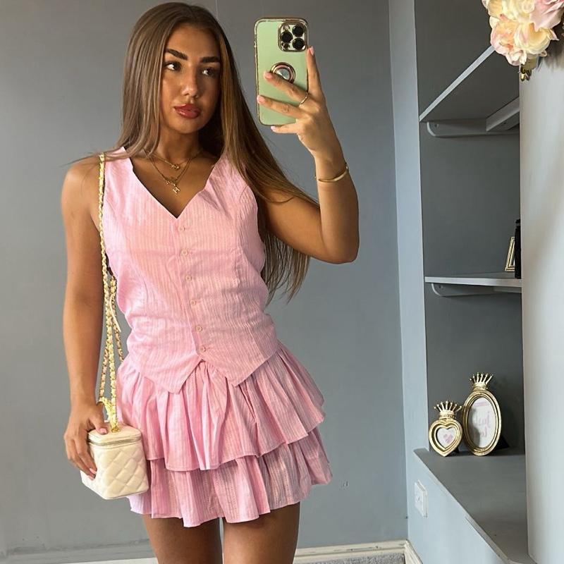 Holly Ruffled Skirt Button Waistcoat playsuit