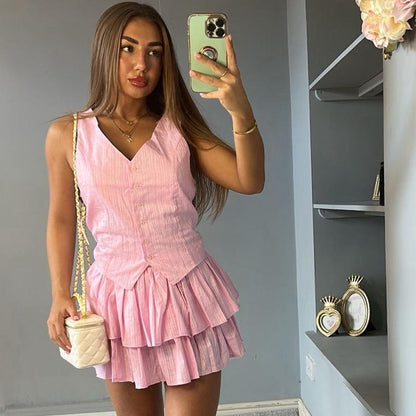 Holly Ruffled Skirt Button Waistcoat playsuit
