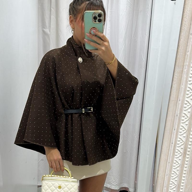 Mimi  Rhinestone Detailing  Belted Cape Poncho