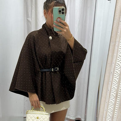 Mimi  Rhinestone Detailing  Belted Cape Poncho