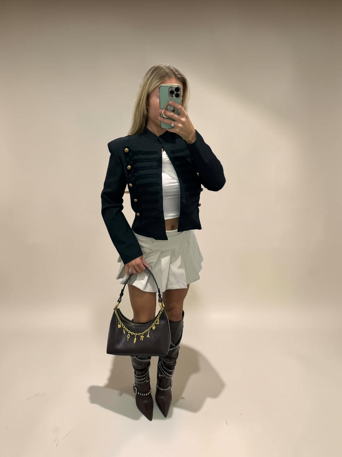 MICHELLE Puff Shoulder Military Style Jacket