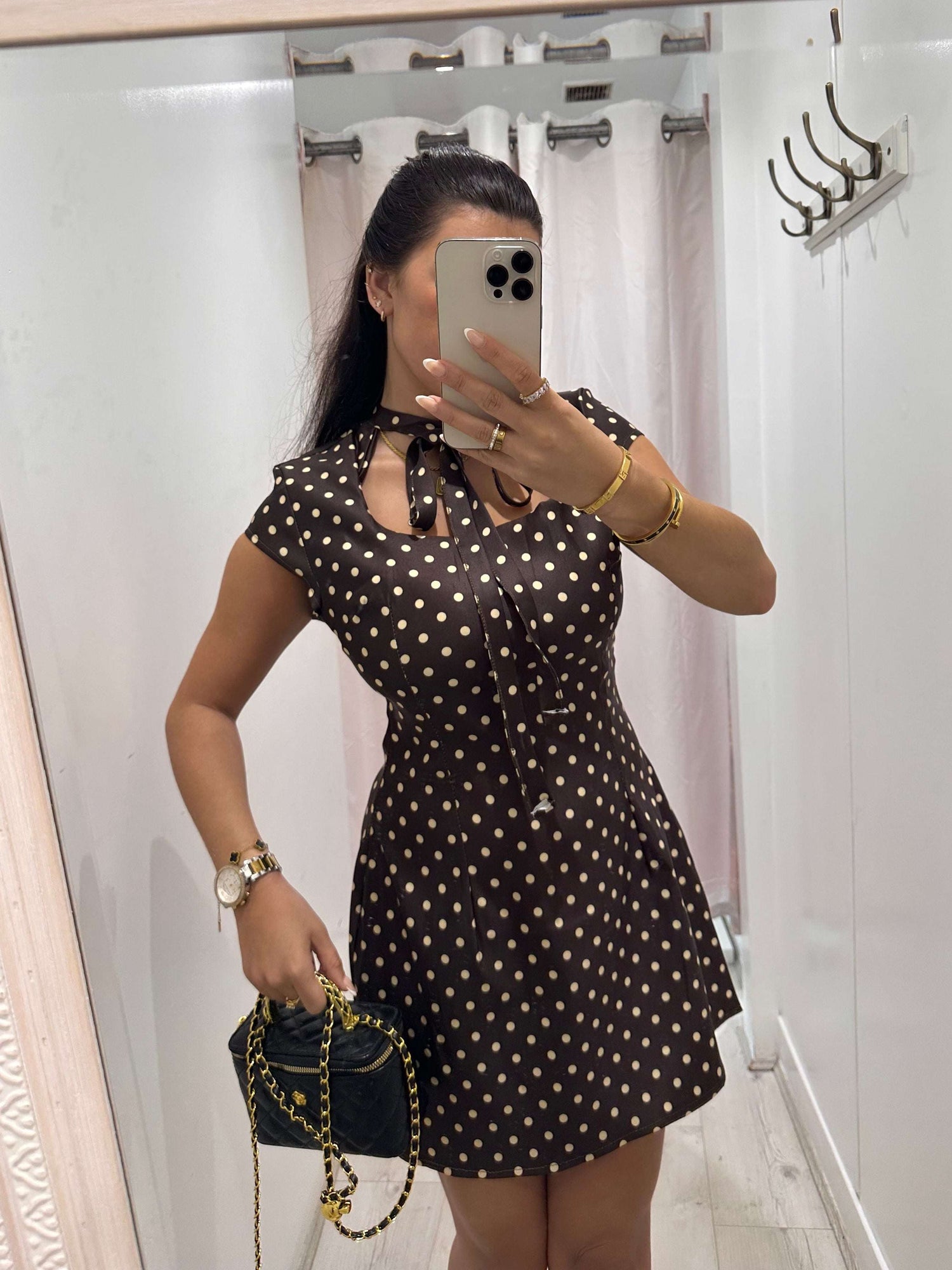 Kensington Polka Dot Dress for women with short sleeves and tie front design in casual style