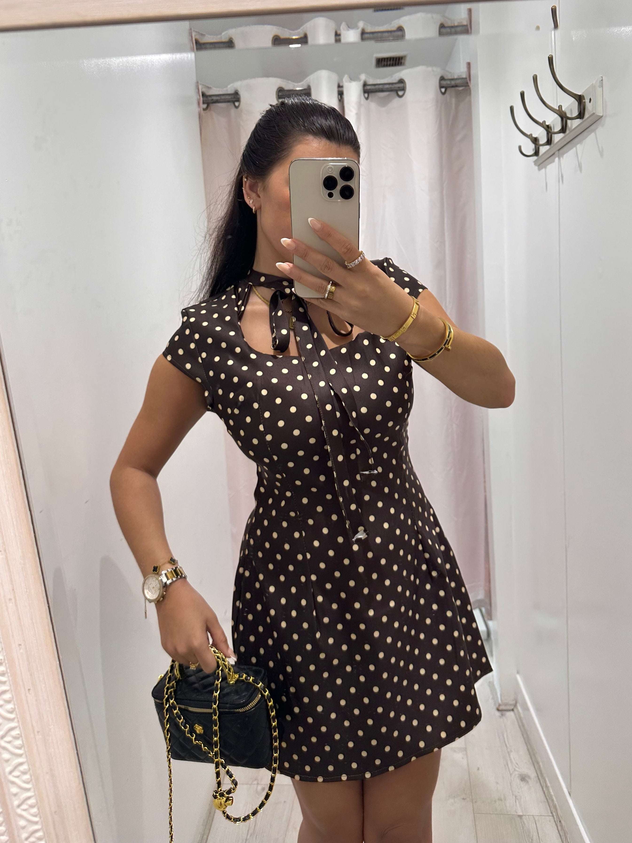 Kensington Polka Dot Dress for women with short sleeves and tie front design in casual style