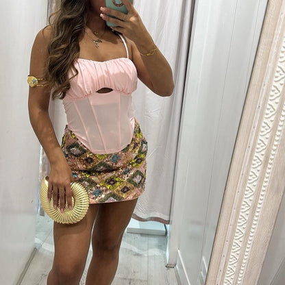 Holiday Stylish Sparkle Pink Mini Skirt