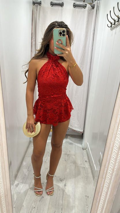 Dayna Red Halter Neck Playsuit