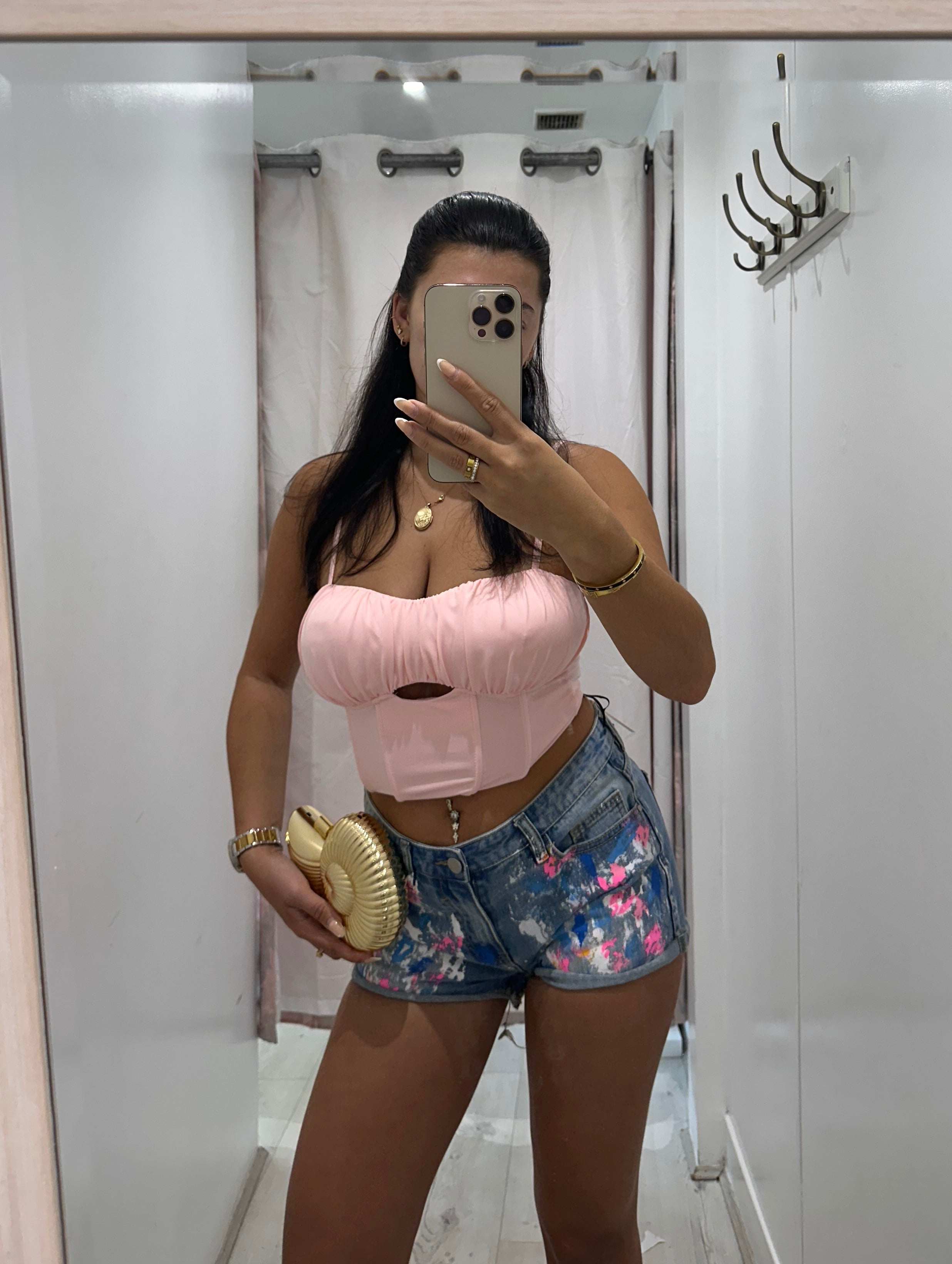 ANGEL Painted Denim Shorts with stylish floral design for women’s summer fashion