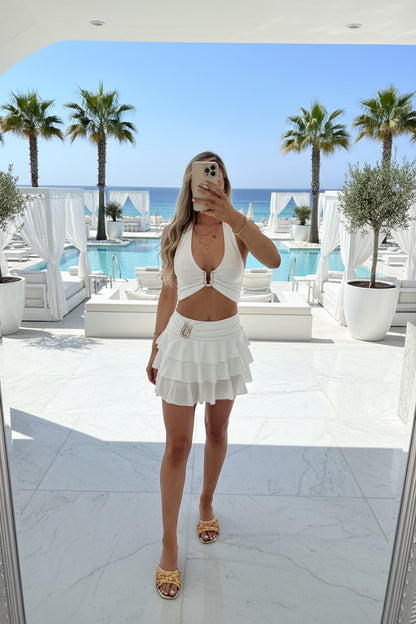 SASKIA Halter Top With Unique Buckle Detail &amp; Ruffled skirt