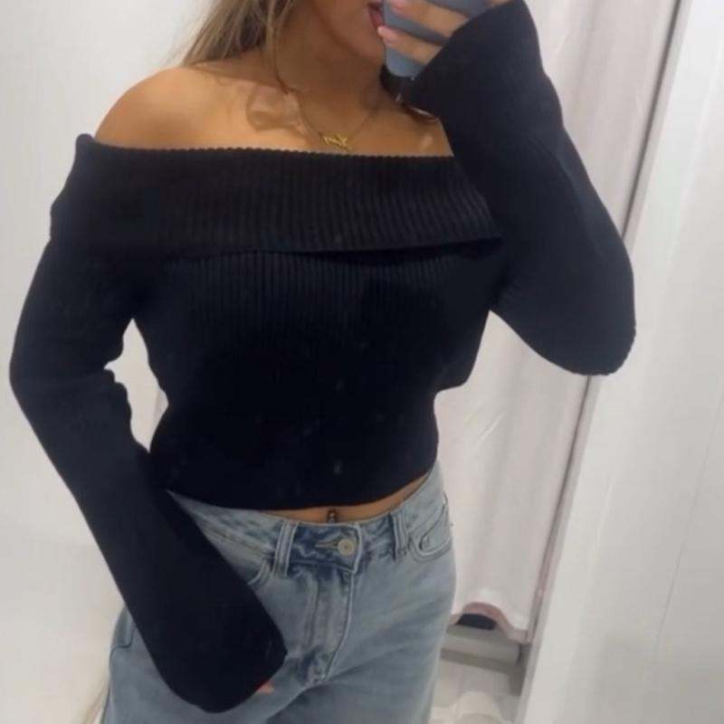 Haut bardot replié en maille TARA