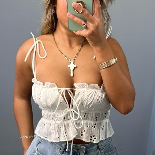 Lola Broderie Anglaise Tie Up Top for Women