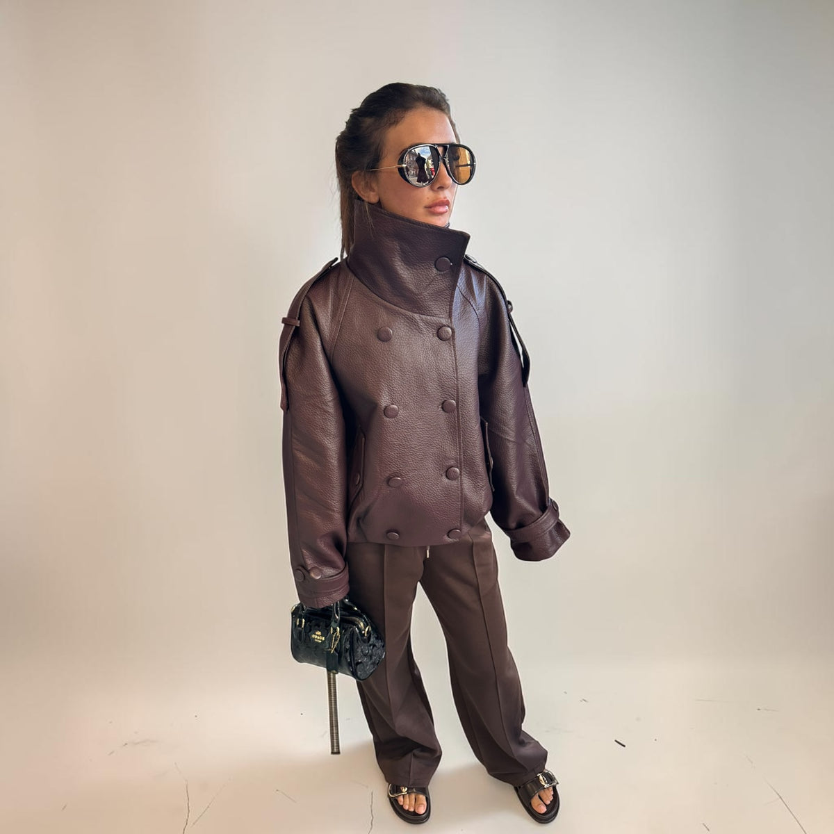 ATLANTIS Double Breasted Faux Leather Jacket