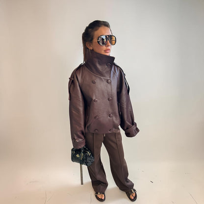 ATLANTIS Double Breasted Faux Leather Jacket