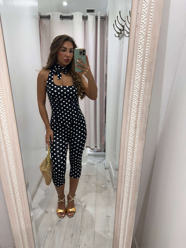 CARMEN Polka Dot tie back 3 piece capri set with playful polka dots and flirty design