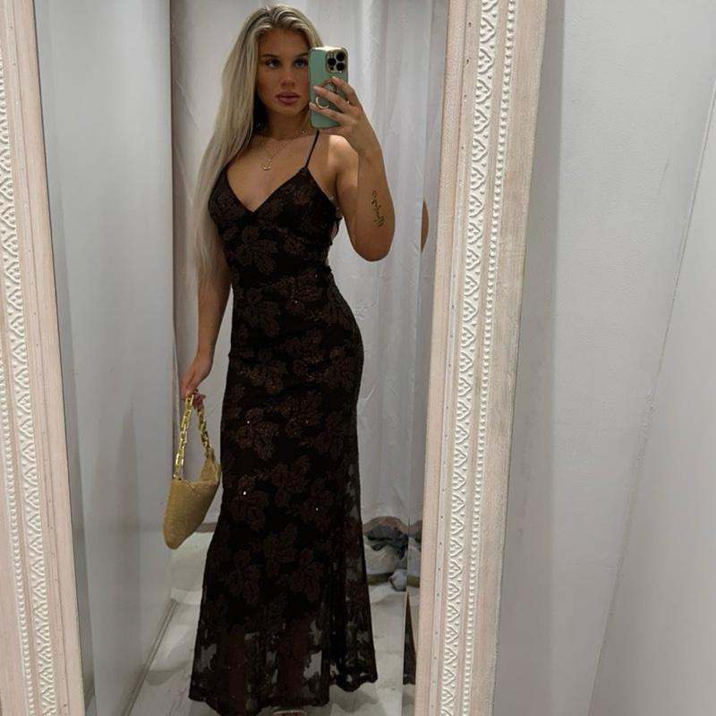 MIRELLE Sequin Open Back Maxi Dress