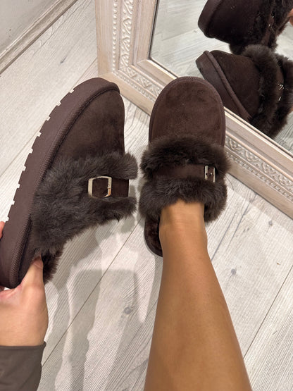 Giovanni BROWN Fur Slippers