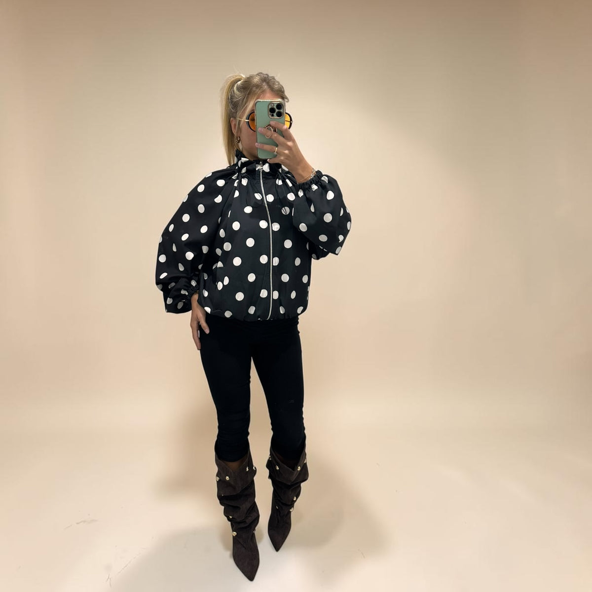 SOLANO Polka Dot Bomber Jacket