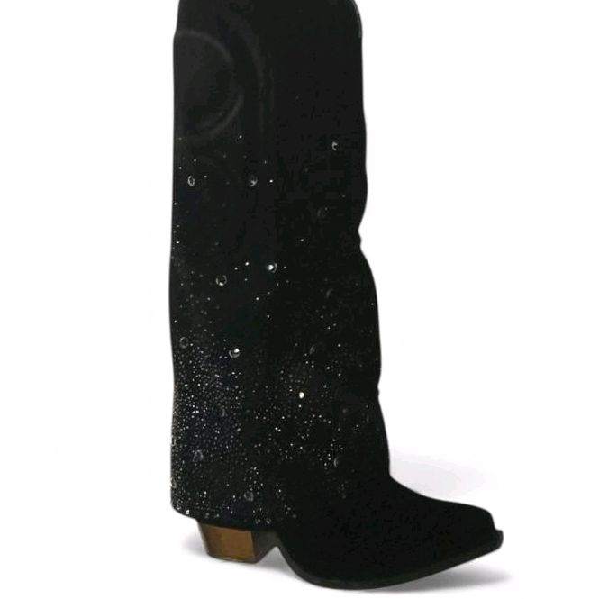 ORLA Sparkle Suede Rhinestone Cowboy Overlay Boots