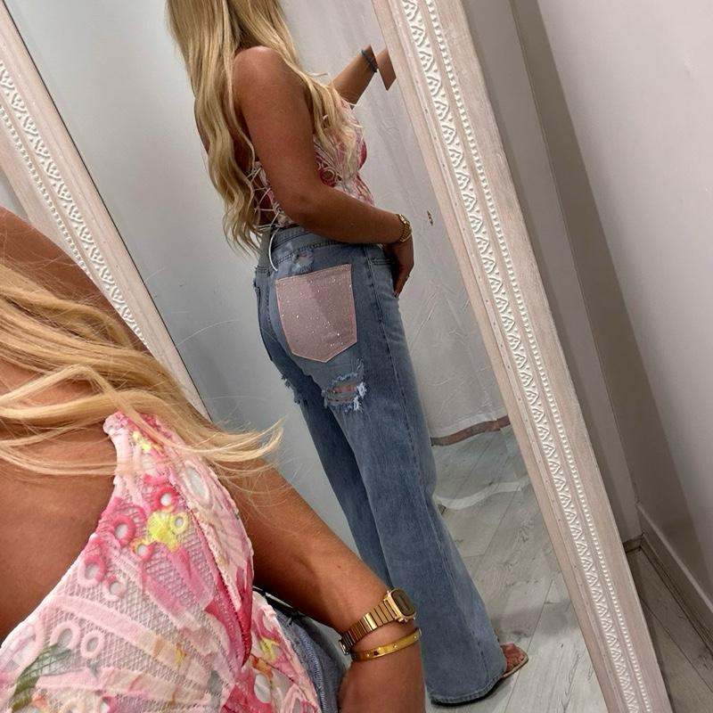 BLYTHE Jean Taille Haute avec Poche Détail Paillettes