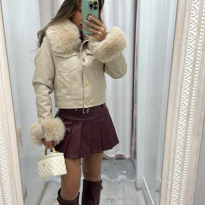 Yasmin Pu Leather Jacket With Fur Detailing