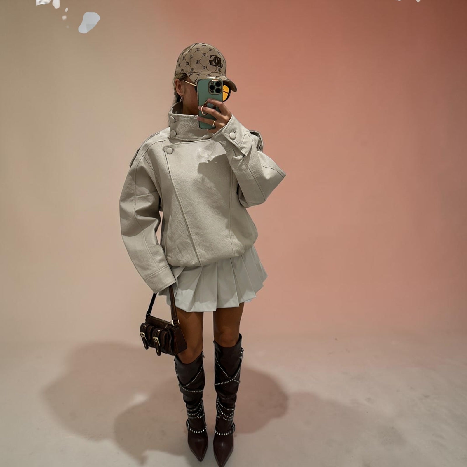 BROOKE Leather Jacket With High Collar Details