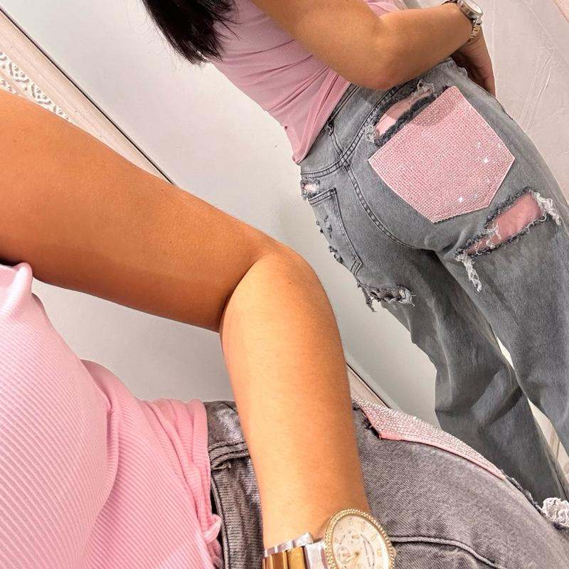 BLYTHE Jean Taille Haute avec Poche Détail Paillettes
