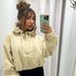 BECCA beige cropped hoodie with fleece lining, minimalist winter top.