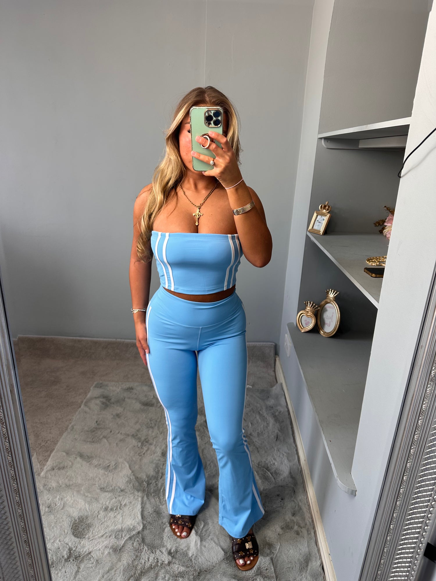 BELLE Yoga Bandeau Striped Top &amp; Flared trousers