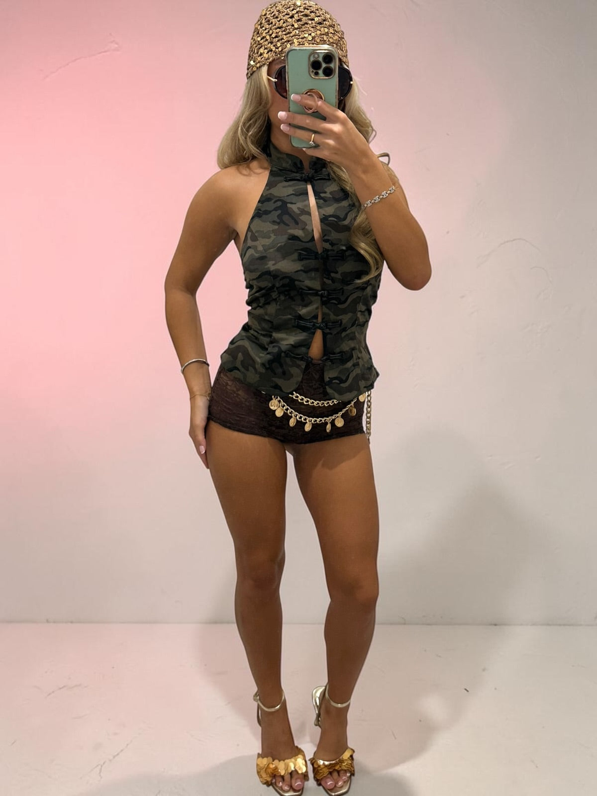 ALIYAH Mandarin Button Up Halter Top