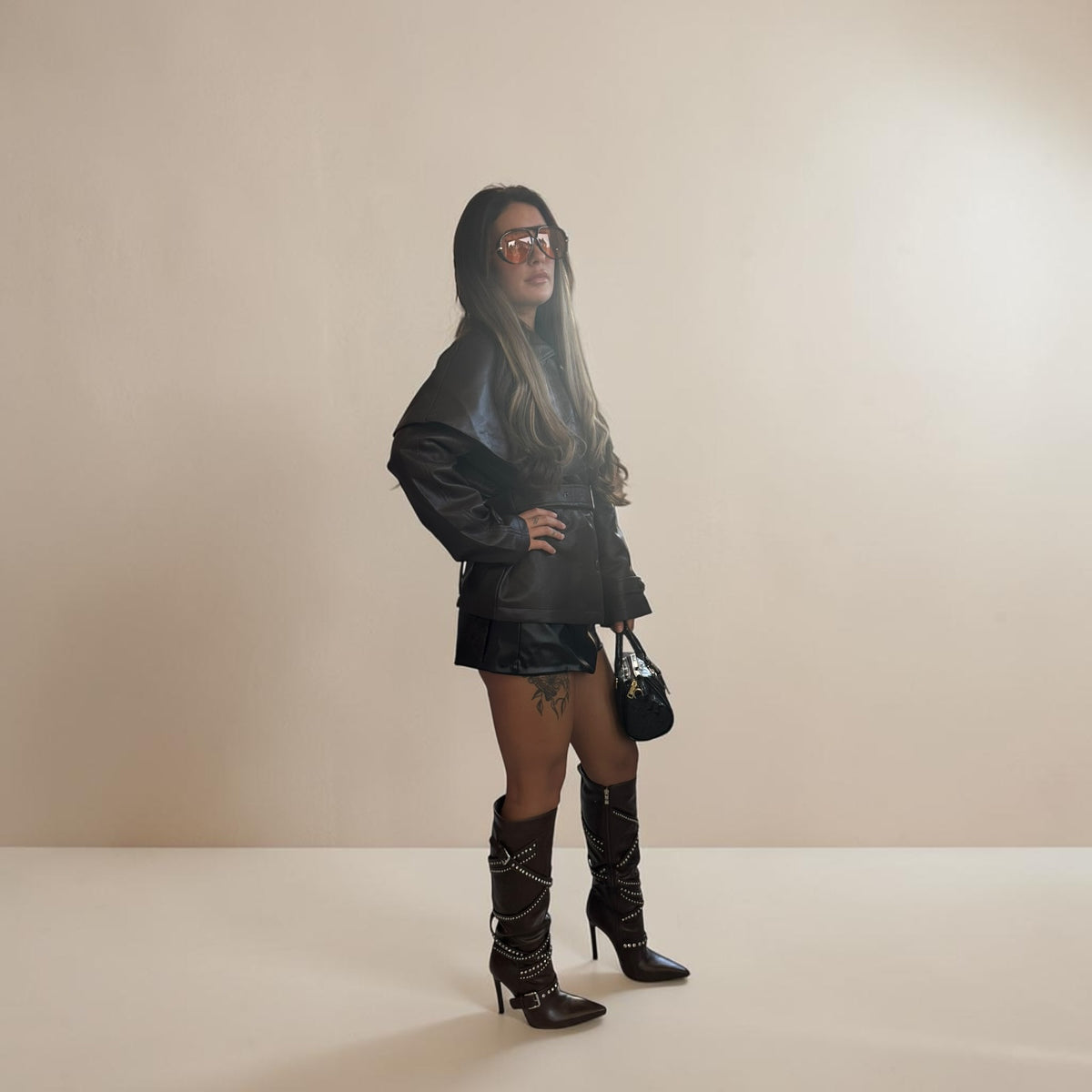 ASHANTE Stylish Leather Jacket With Belted Design