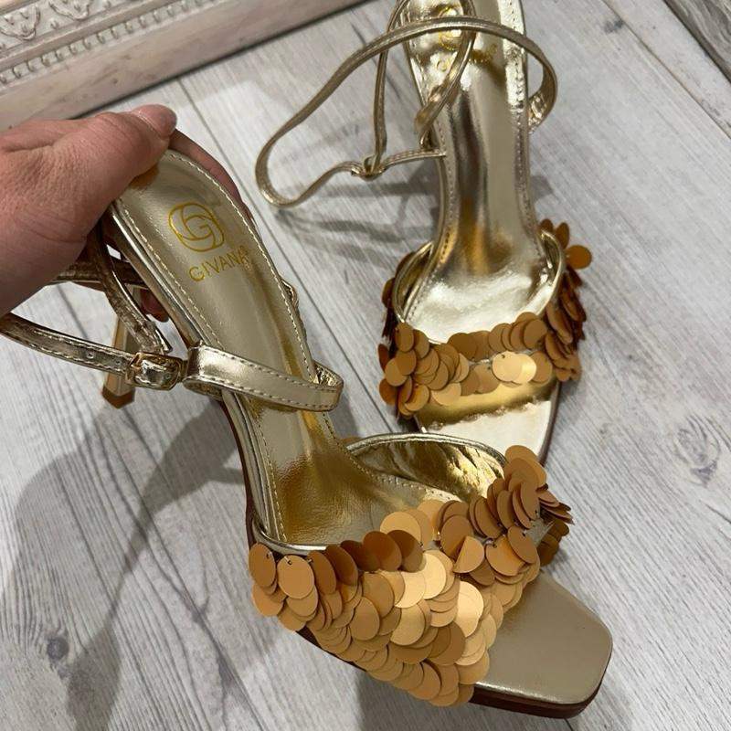 INDIE Gold Sequin Kitten Heels