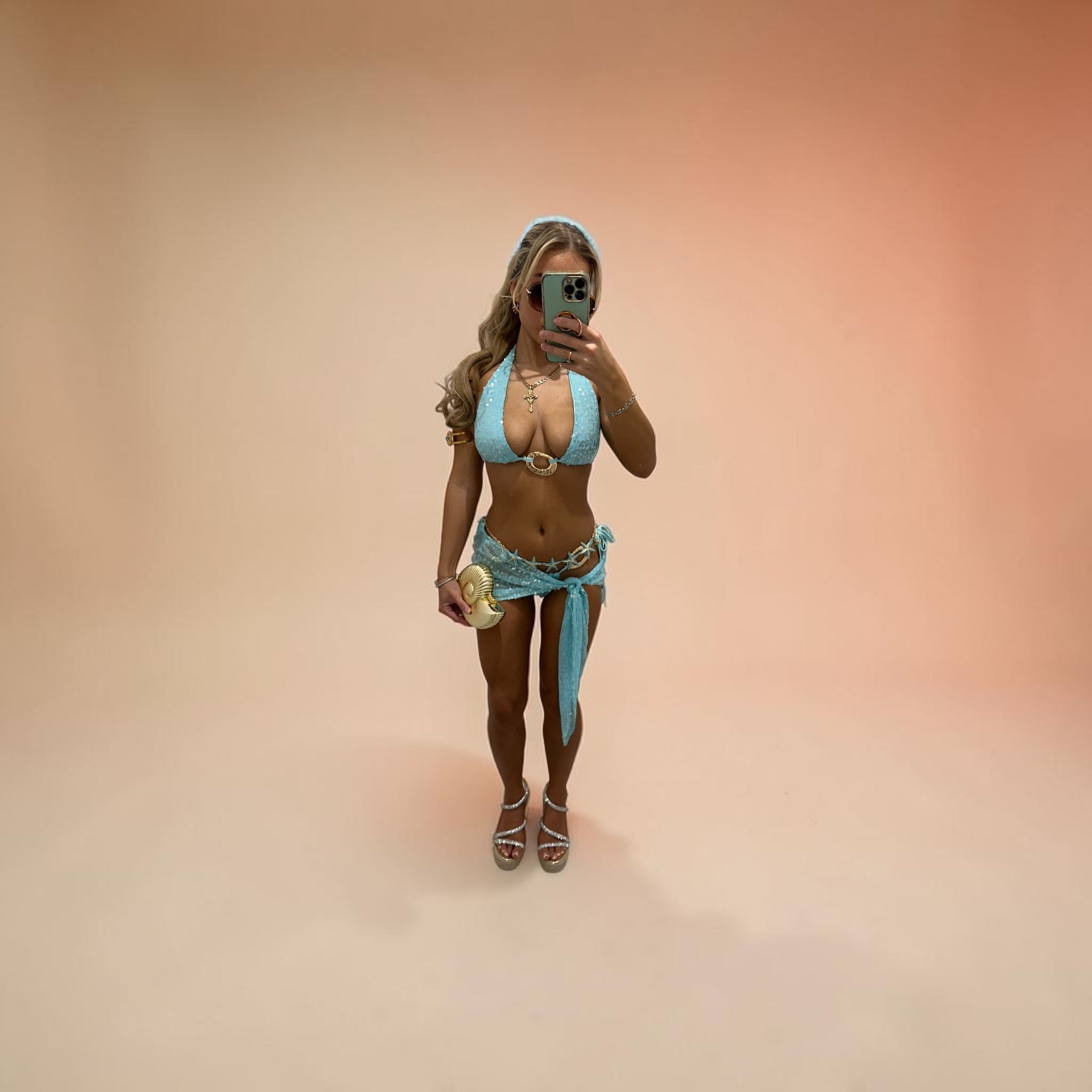 OCEAN BREEZE Sparkly Sequin Bikini Sarong 3 peice Holiday Coord Set