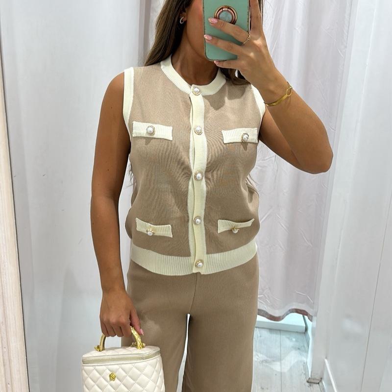 Saffron Sleeveless Knitted Top Trouser Set