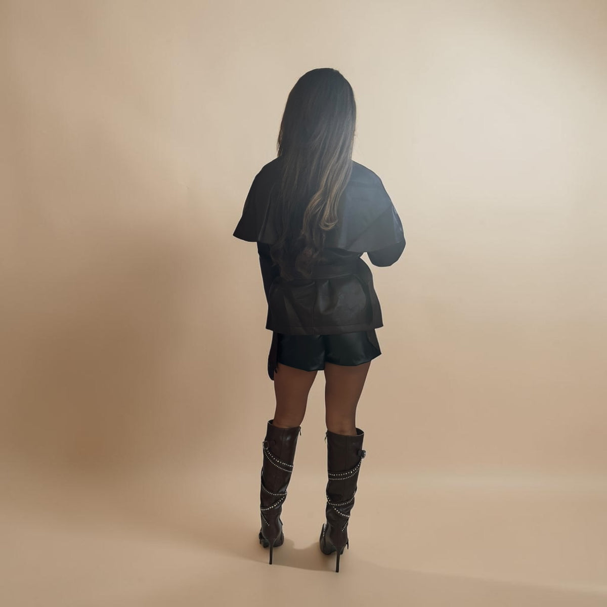 ASHANTE Stylish Leather Jacket With Belted Design